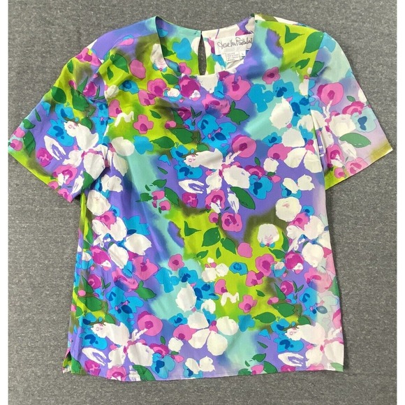 Diane Von‎ Furstenberg Silk Blouse Womens Large Colorful Floral Abstract Luxury - Picture 4 of 14